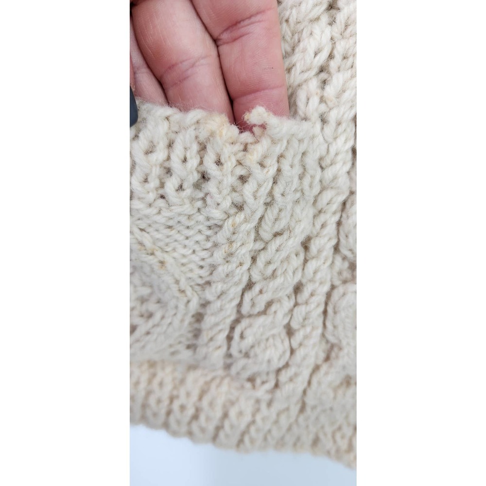 Vintage Cream Wool Sweater Heavy Chunky Knitt Flawed Size‎ Large - Picture 14 of 15